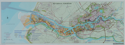 1991-3385 Kaart van Rotterdam en omgeving waarop de uitvoering van het hoofdwegennet en de waterkeringen per 1 januari ...