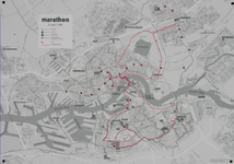 1991-703 Kaart van Rotterdam met de route van de marathon 1991