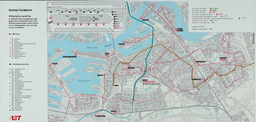 1994-31 Plattegrond van Rotterdam-Zuid met de busroutes van de RET en een plattegrond van het busstation Zuidplein. ...