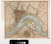 2001-692 Kaart van Rotterdam en omgeving met weergave van de aanwassen aan beide zijden van de rivier.