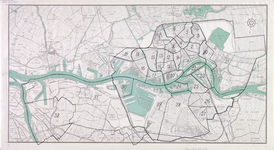 I-203 Kaart van Rotterdam en omgeving met daarop aangetekend een verdeling in wijken (1 t/m 32)