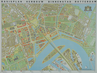 I-244 Kaart van het basisplan voor de herbouw van de binnenstad van Rotterdam