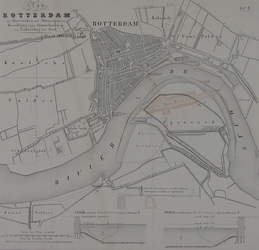 I-56 Kaart van Rotterdam en omstreken met ontwerpen ter beveiliging tegen stormvloeden en voor de uitbreiding van de stad