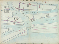 I-69-L Kaart van Rotterdam in 14 bladen (A t/m I, K t/m O) waarop het net van rioleringsbuizen en waterleidingen is ...