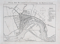 I-70 Plankaart waarop het drinkwaterleidingnet te Rotterdam is ingetekend.