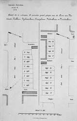II-56 Kaart, in twee gedeelten, van te verkopen bouwpercelen gelegen aan de Aert van Nesstraat, Kerklaan, ...