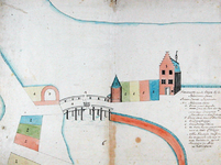 RI-303 Kopie van een plattegrond van de percelen bij de Blauwe Toren en de Kleine Draaibrug aan het einde van de Hoofdsteeg.