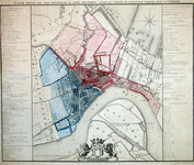 RI-60 Kaart van de gemeente Rotterdam waarop in kleuren de jurisdictie van de stad en de wijkindeling zijn aangegeven.