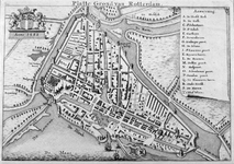 RI-7 Historiekaart, reconstructie van de plattegrond van Rotterdam anno 1488 tijdens de Jonker Fransenoorlog. Links ...