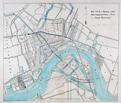 RI-80 Kaart van Rotterdam met twee mogelijke tracés voor de aan te leggen spoorwegverbinding met Dordrecht