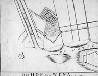 RISCH-99 Reconstructie van een plattegrond waarop is afgebeeld het Hof van Weena en een gedeelte van de Hofdijk anno 1426.