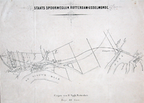 XVII-1 Kaart met het tracé van de geplande staatsspoorweglijn Rotterdam - IJsselmonde. In dit plan kruist de spoorlijn ...