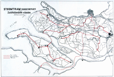 XVII-78-01 Kaart van de stoomtramverbindingen tussen Rotterdam en de Zuid-Hollandse eilanden