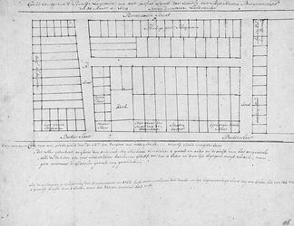 XVIII-429 Kopie van een plattegrond van het Prinsenhof tussen de Pannekoekstraat en de Botersloot