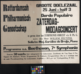 2002-1531 Aankondiging van een zaterdagmiddagconcert door het Rotterdamsch Philharmonisch Genootschap in de Groote Doelezaal.