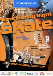 2005-2358 Europesche verzekeringen. Vanaf 13 juli gaan we weer skaten! Wednesday Night Skate. Rotterdams Dagblad....