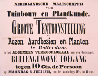 G-0000-0419 Nederlandsche Maatschappij voor Tuinbouw en plantkunde. Groote tentoonstelling rozen, aardbeziën en planten ...