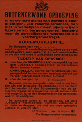 IA-1939-0001 Buitengewone oproeping van de Burgemeester. Voormobilisatie. 24 Augustus 1939.