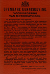 IA-1939-0002 Openbare kennisgeving van de Burgemeester. Voorvordering van Motorrijtuigen. 24 Augustus 1939.