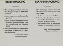 IA-1940-0010 Bekendmaking van de stadscommandant inzake het verkeer over de Maasbruggen op 17 en 18 Mei.