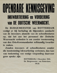 IA-1940-0043 Openbare kennisgeving. Inkwartiering en vordering van de Duitsche Weermacht. 3 December.