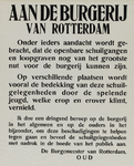 IA-1940-0048 Aan de burgerij van Rotterdam betreffende de beschadiging van de openbare schuilgelegenheden.