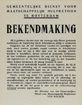 IA-1940-0051 Gemeentelijke dienst voor maatschappelijk hulpbetoon te Rotterdam. Bekendmaking inzake de vernieuwing van ...