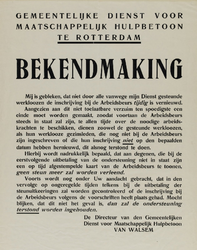 IA-1940-0051 Gemeentelijke dienst voor maatschappelijk hulpbetoon te Rotterdam. Bekendmaking inzake de vernieuwing van ...