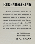 IA-1940-0052 Bekendmaking van ir. C. Franx over stempelplicht.