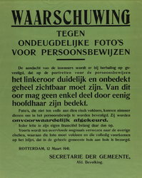 IA-1941-0018 Waarschuwing tegen ondeugdelijke foto's voor persoonsbewijzen. 12 Maart.