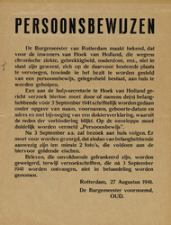 IA-1941-0106A Bekendmaking van de burgemeester inzake Persoonsbewijzen 27 augustus 1941.