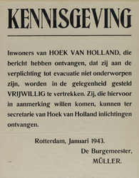 IA-1943-0009 Kennisgeving (v.d. burgemeester) Evacuatie Hoek van Holland.