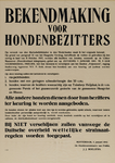 IA-1943-0013 Bekendmaking 5 januari, voor hondenbezitters. 9 januari Feyenoord Stadion, alwaar honden aan keuring, ...