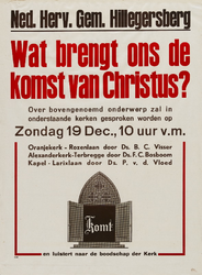 II-1943-0017 Ned. Herv. Gemeente Hillegersberg. Wat brengt ons de komst van Christus? 19 December Oranjekerk, Ds. B.C. ...
