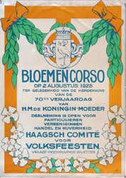 X-0000-0529 Bloemencorso op 2 Augustus 1928 ter gelegenheid van de herdenking van de 70ste verjaardag van H.M. de ...