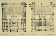 XII-34-01-79 Ontwerp voor het stadhuis te Rotterdam [niet uitgevoerd]: plattegrond begane grond en hoofdverdieping.