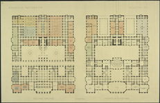 XII-34-01-81 Ontwerp voor het stadhuis te Rotterdam [niet uitgevoerd]: plattegrond begane grond en hoofdverdieping.