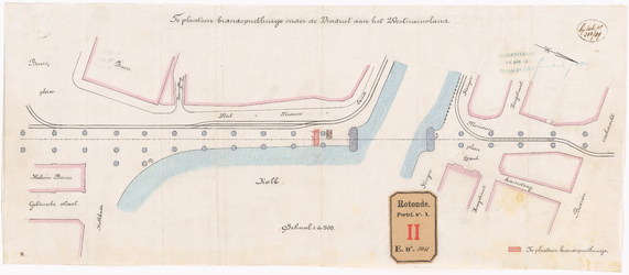 1041 Calque op linnen van een te plaatsen brandspuithuisje onder de viaduct aan het Westnieuwland.
