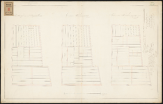 184-5 Tekening met plattegronden van de bintlaag en de begane grond, en de eerste en tweede verdieping, behorende bij ...