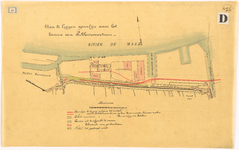 1890-39 Calque op papier voor een aan te leggen spoorlijn naar het terrein van Pakhuismeesteren.