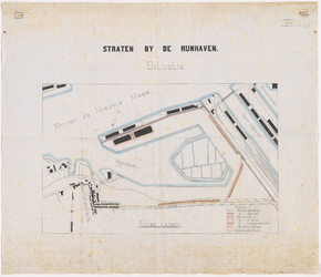 1891-116 Calque op linnen van de situatie van de straten bij de Rijnhaven.