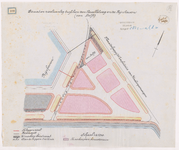 1892-109 Calque op linnen van de straten- en riolenaanleg tussen de Parallelweg en de Rijnhaven.