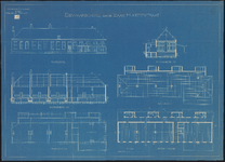 1892-132-1 Ontwerptekening voor een bewaarschool aan de Isaäc Hubertstraat, met geveltekening, doorsneden en ...
