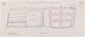 1892-175 Kaart met aanduiding van de te vernieuwen riolen in de Noord-Molenstraat en Erasmusstraat. Calque op linnen.