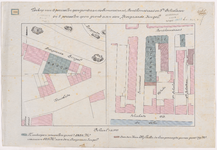 1892-199 Kaart in twee delen met aanduiding van de verkoop van 13 percelen open grond aan de Simonstraat, Benthemstraat ...