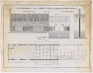 1892-208-1 Calque op linnen van de wederopbouw van loods VI van de Handelsinrichtingen. Blad 1