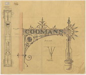 1892-210 Calque op papier van een electrische lamp aan het hotel Coomans in de Hoofdsteeg.