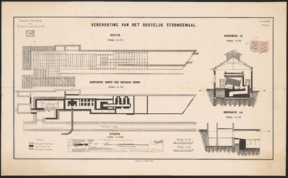 1892-233-3 Tekening van de vergroting van het Oostelijk Stoomgemaal aan de Boezemsingel, met heiplan, doorsnede onder ...