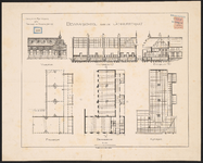 1892-234 Ontwerptekening van een bewaarschool aan de Jensiusstraat, met plattegronden en doorsneden.