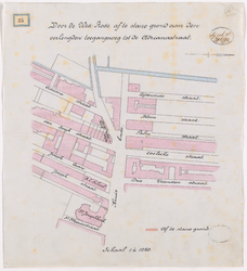 1892-25 Calque op linnen van door de weduwe Rode af te stane grond aan de verlengde toegangsweg tot de Adrianastraat.
